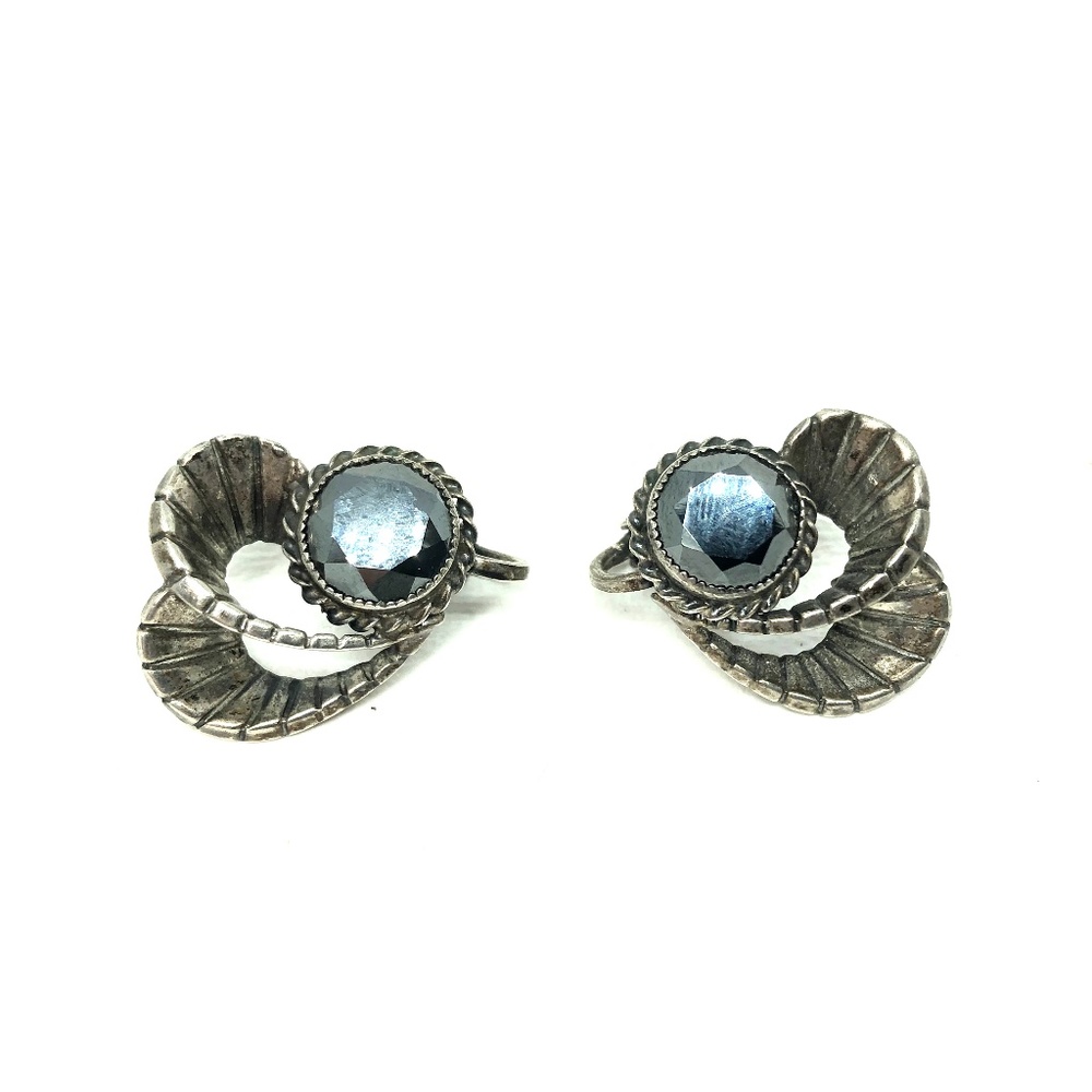 50s Danecraft Sterling Hematite Clip On Earrings